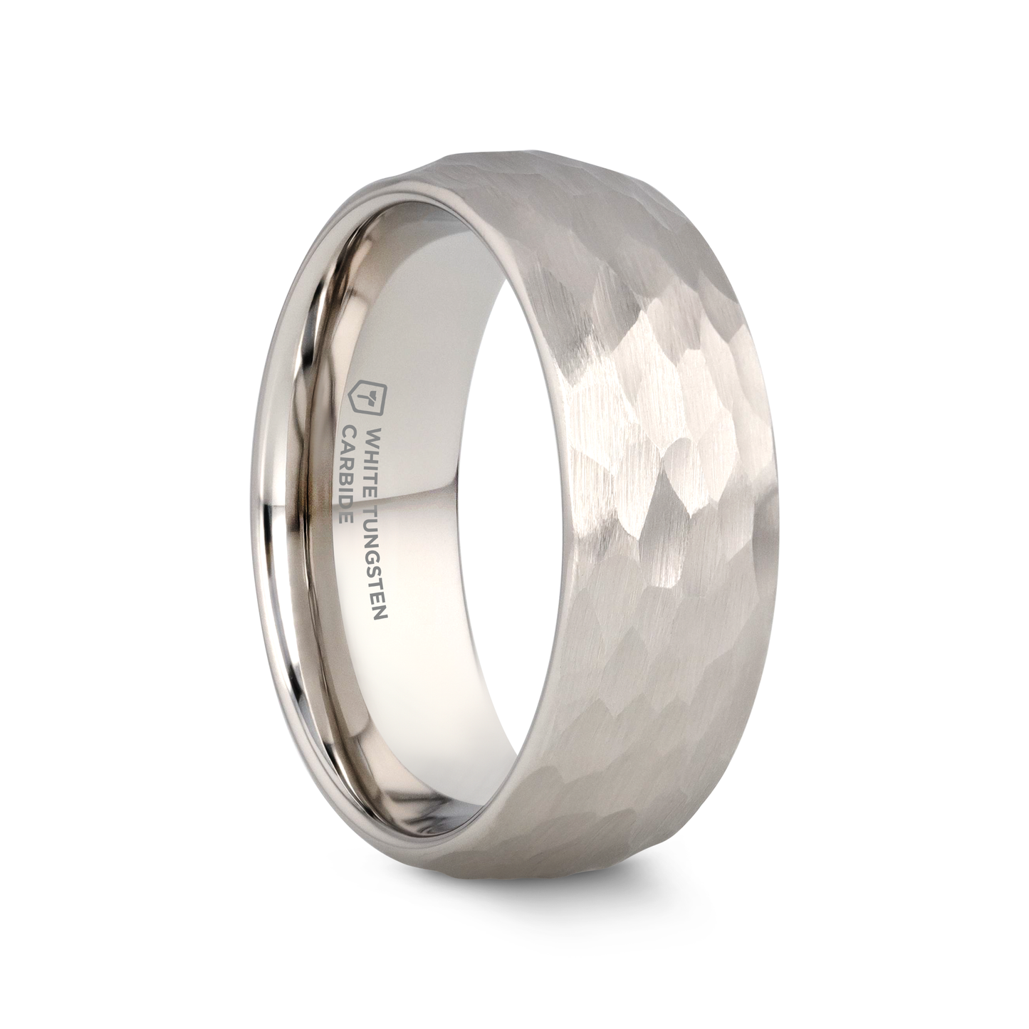 CHANDLER Domed Hammered Finish White Tungsten Ring - 6mm or 8mm