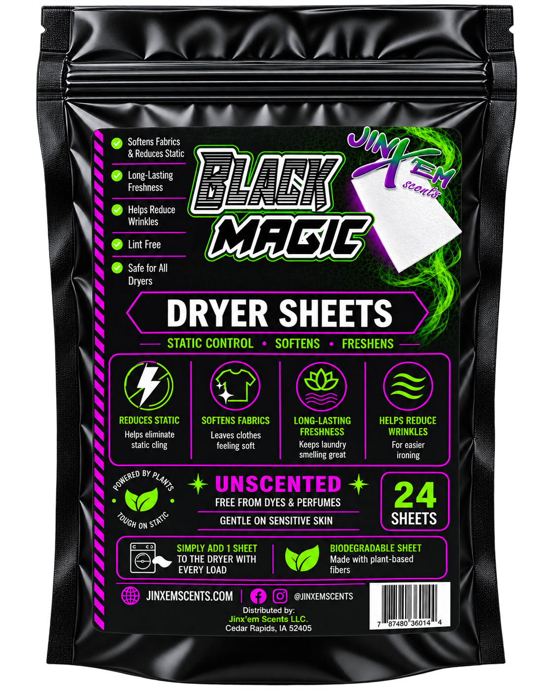 Black Magic Unscented Dryer Sheets