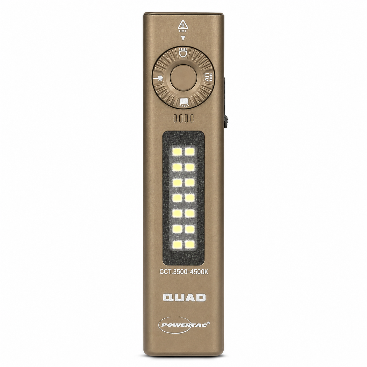 POWERTAC QUAD 2000 Lumen Flashlight | 4-in-1 Flat Design | USB-C Rechargeable | Green Laser + UV + Warm Side Light | Brightest Multi-Beam Tactical Light