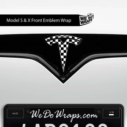 Checkered Tesla Emblem Decals (Front + Back) | Model S