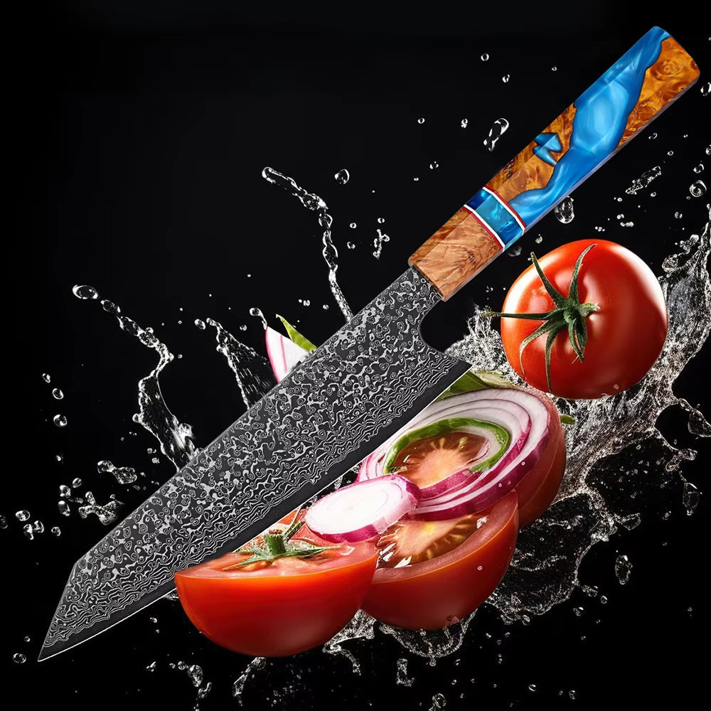 Serene Chef Knife with Exotic Olive Wood Burl & Resin Handle