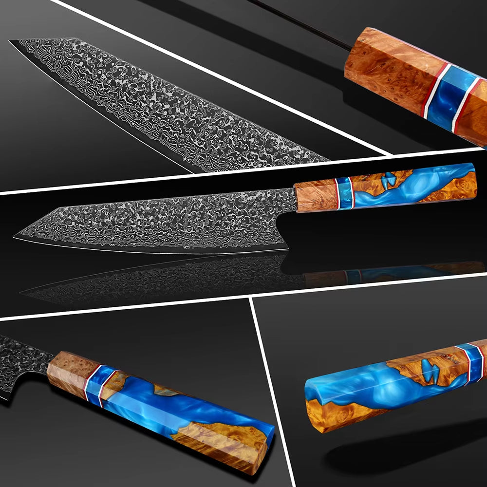 Serene Chef Knife with Exotic Olive Wood Burl & Resin Handle