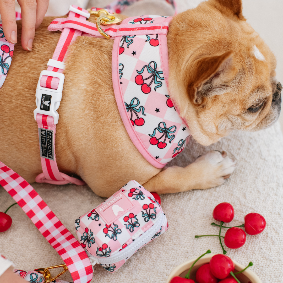 Frenchie Poo Bag Holder - Cherries Red