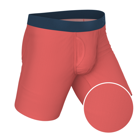 The Cherry Tomato | Coral Red Long Leg Ball Hammock® Pouch Underwear With Fly