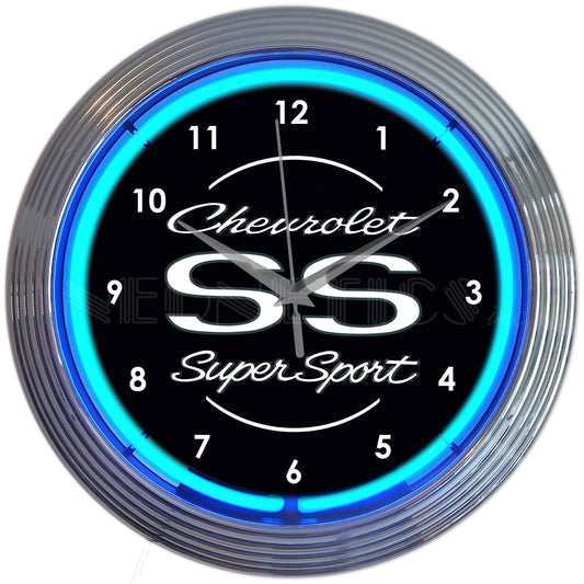 Chevrolet SS Super Sport Blue Neon Clock