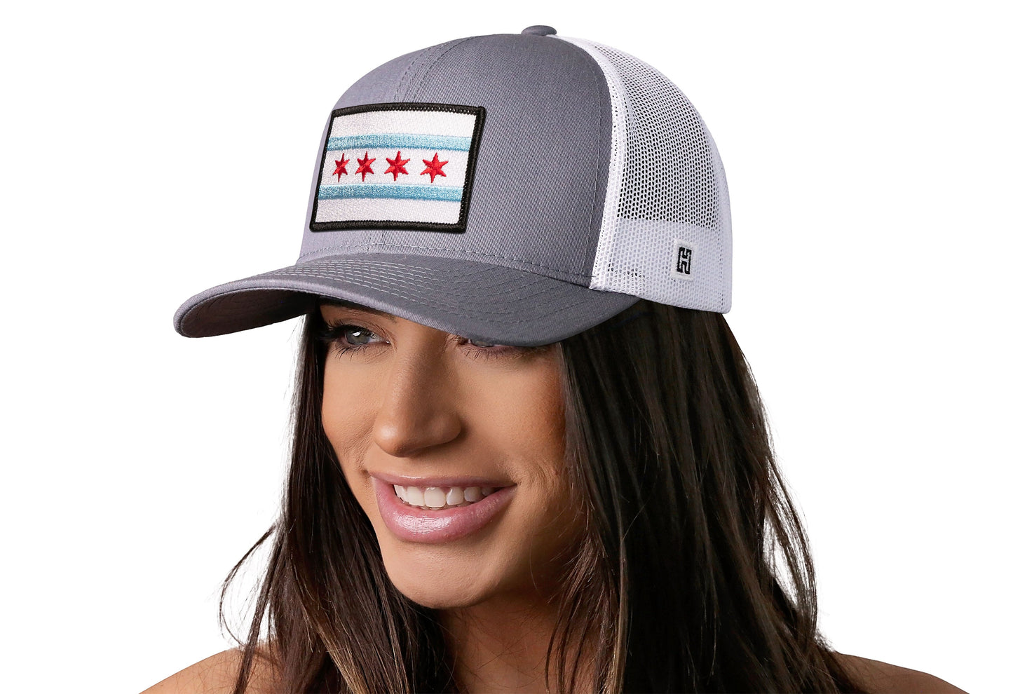 Chicago Flag Trucker Hat  |  Gray-White City Snapback