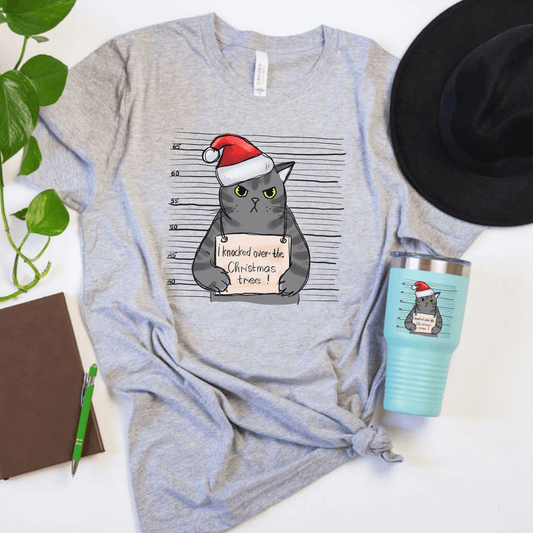 Funny Christmas Cat Mug Shot T-Shirt