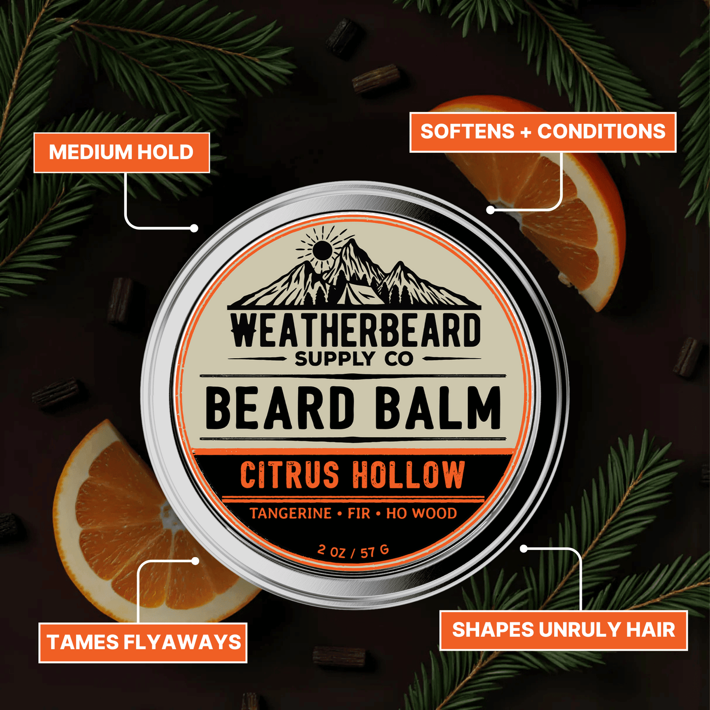 Citrus Hollow Beard Balm - Tangerine, Fir, Ho Wood