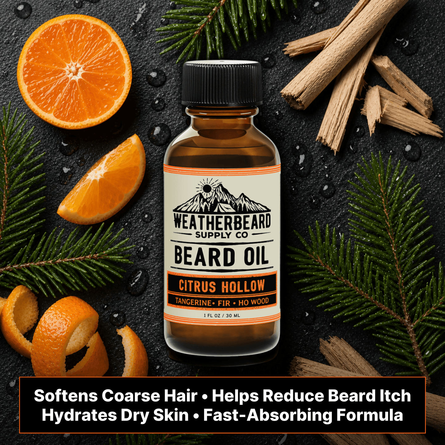 Citrus Hollow Beard Oil - Tangerine, Fir, Ho Wood
