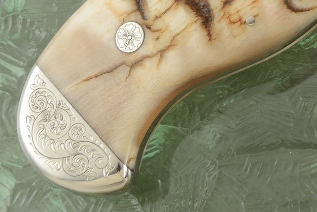 Hand Engraved Tennessee Bowie Knife - Custom Damascus Steel Blade, Ram Horn Handle, Hand Engraved Steel Guard and Bolster, 15" Overall Length | Leather Sheath | KBS Knives