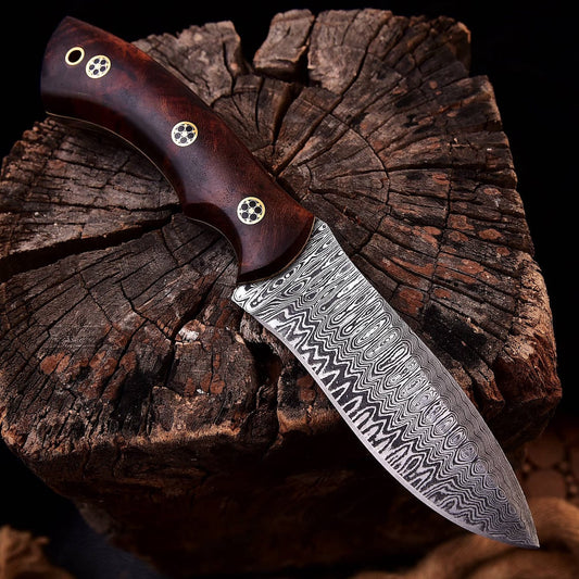 KBS Knives - 'Wilderness Warrior' Custom Handmade Damascus Steel Hunting Knife with Rosewood Handle
