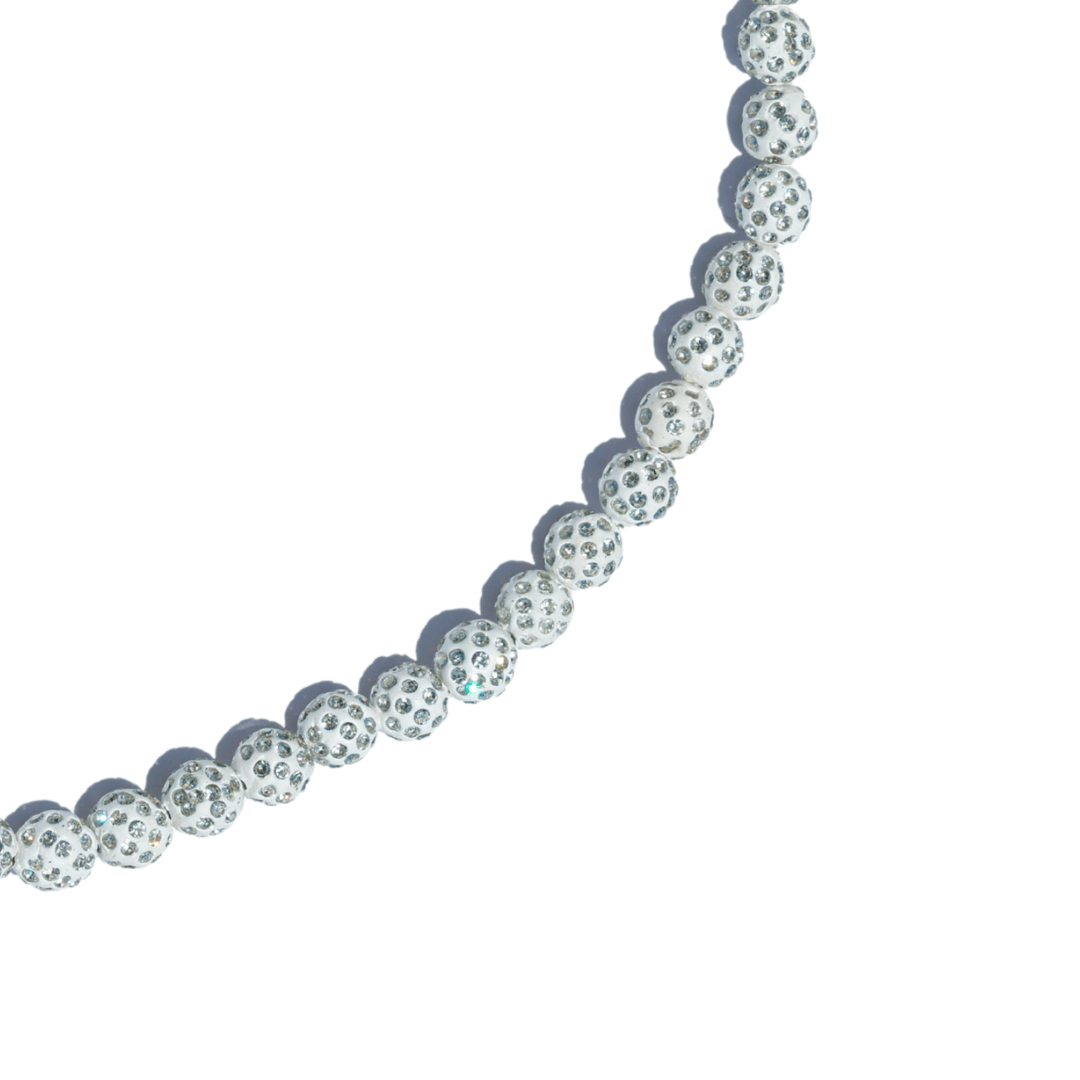 Whiteout Iced Out Baseball Bead Necklace | White