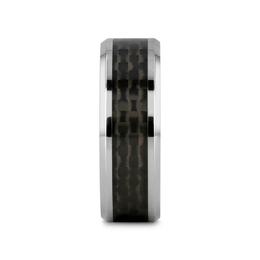 COLOSSEUM Black Carbon Fiber Inlay Titanium Wedding Band - 8mm