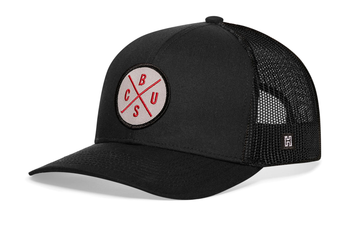 Columbus Trucker Hat  |  Gray Red CBUS X  |  Black Snapback