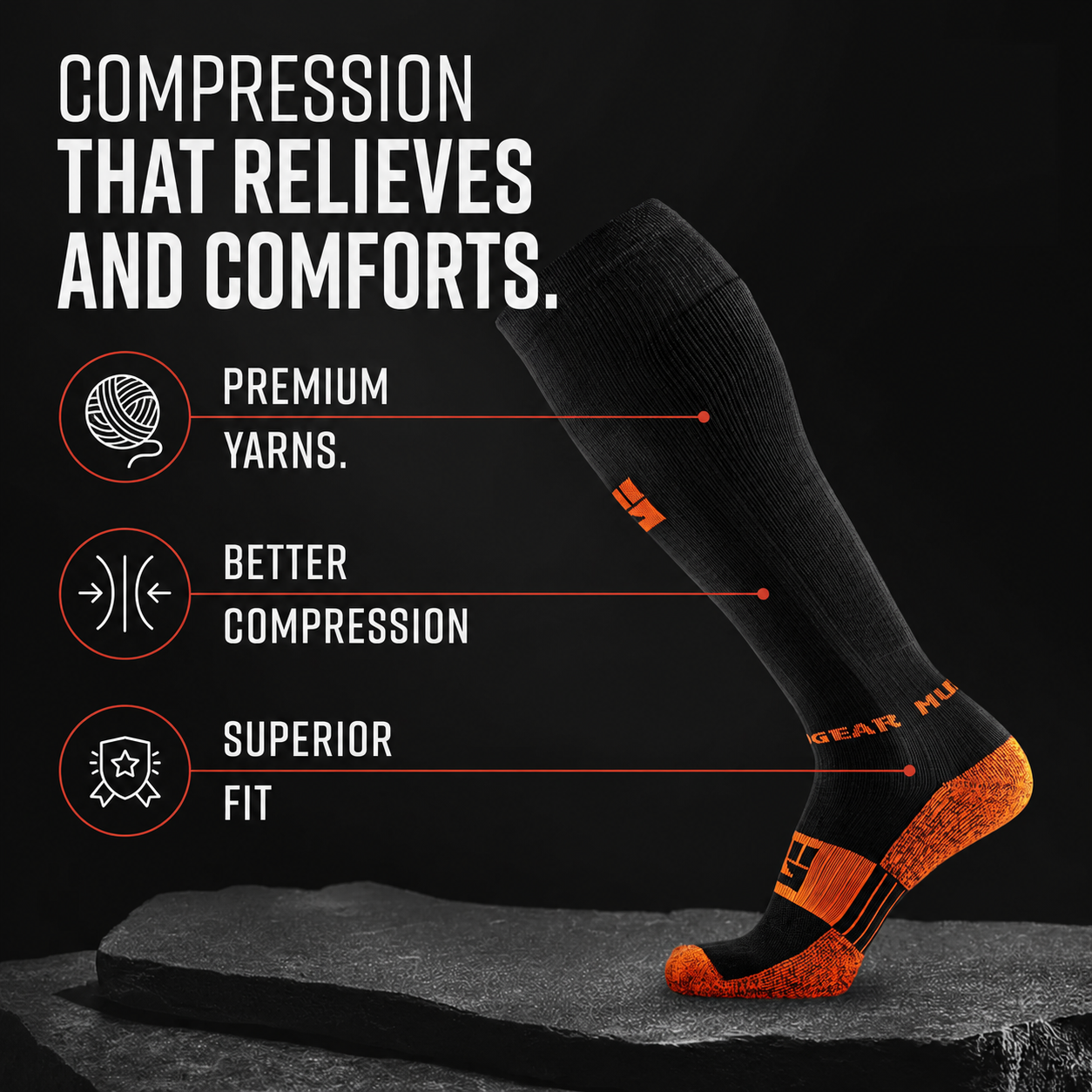 Tall Compression Socks (Black/Orange)