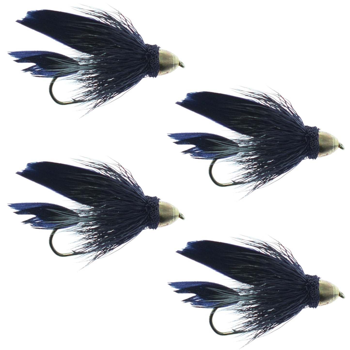 Cone Head Black Muddler Minnow Fly Fishing Flies -  4 Flies Size 10