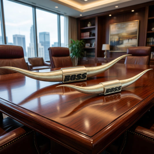ADG42 The Boss Gold Steer Horns | Home Office