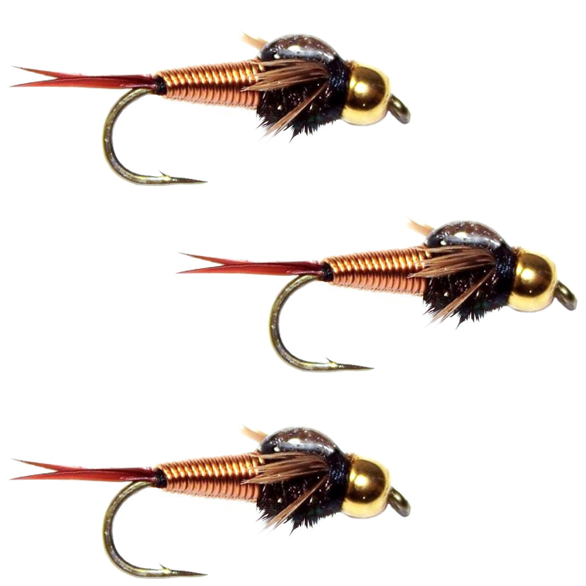 3 Pack Bead Head Copper John Nymph Fly - Size 22