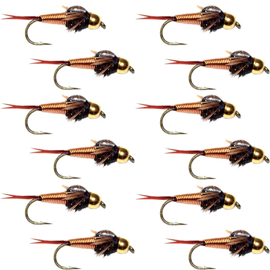 Tungsten Bead Head Copper John Nymph 1 Dozen Fly Fishing Flies - Hook Size 16
