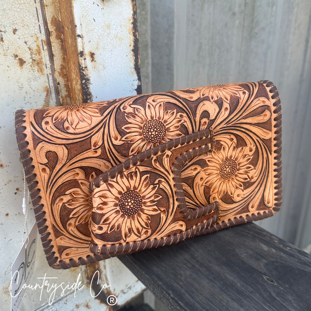 Countryside Charm Tooled Leather Clutch, Purse