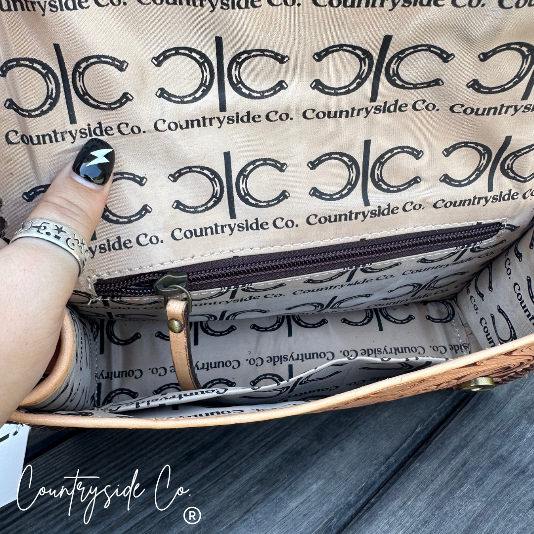 Countryside Charm Tooled Leather Clutch, Purse