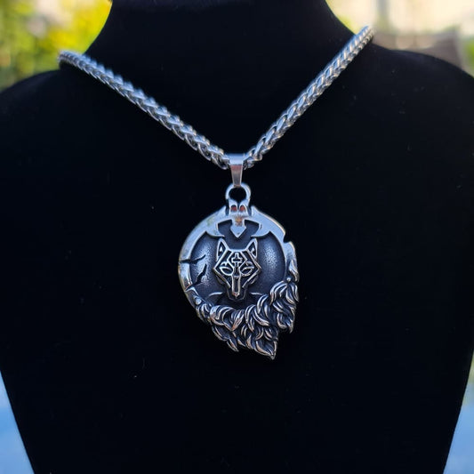 Norse Wolf Head Stainless Steel Necklace
