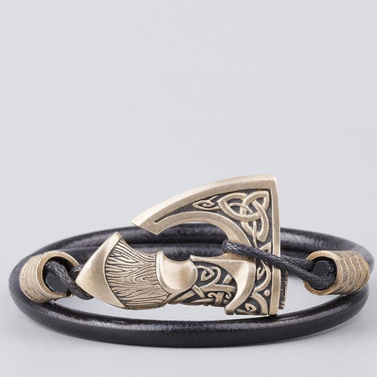 Big Axe Genuine Leather & Bronze Bracelet