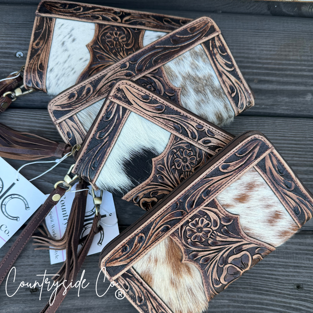 Adeline Cowhide Tooled Leather Wallet Wristlet