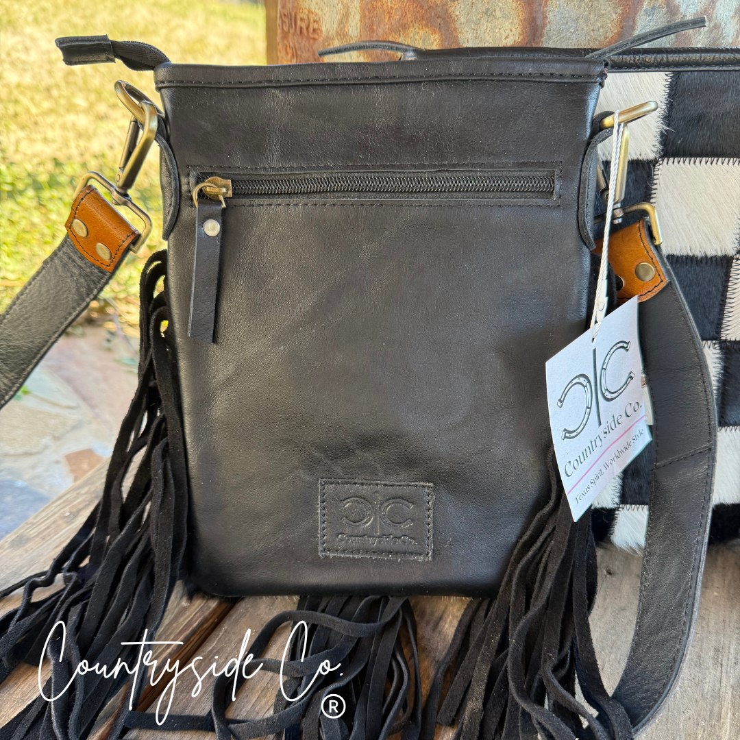 Bandit Checkered Buckle Fringe Purse