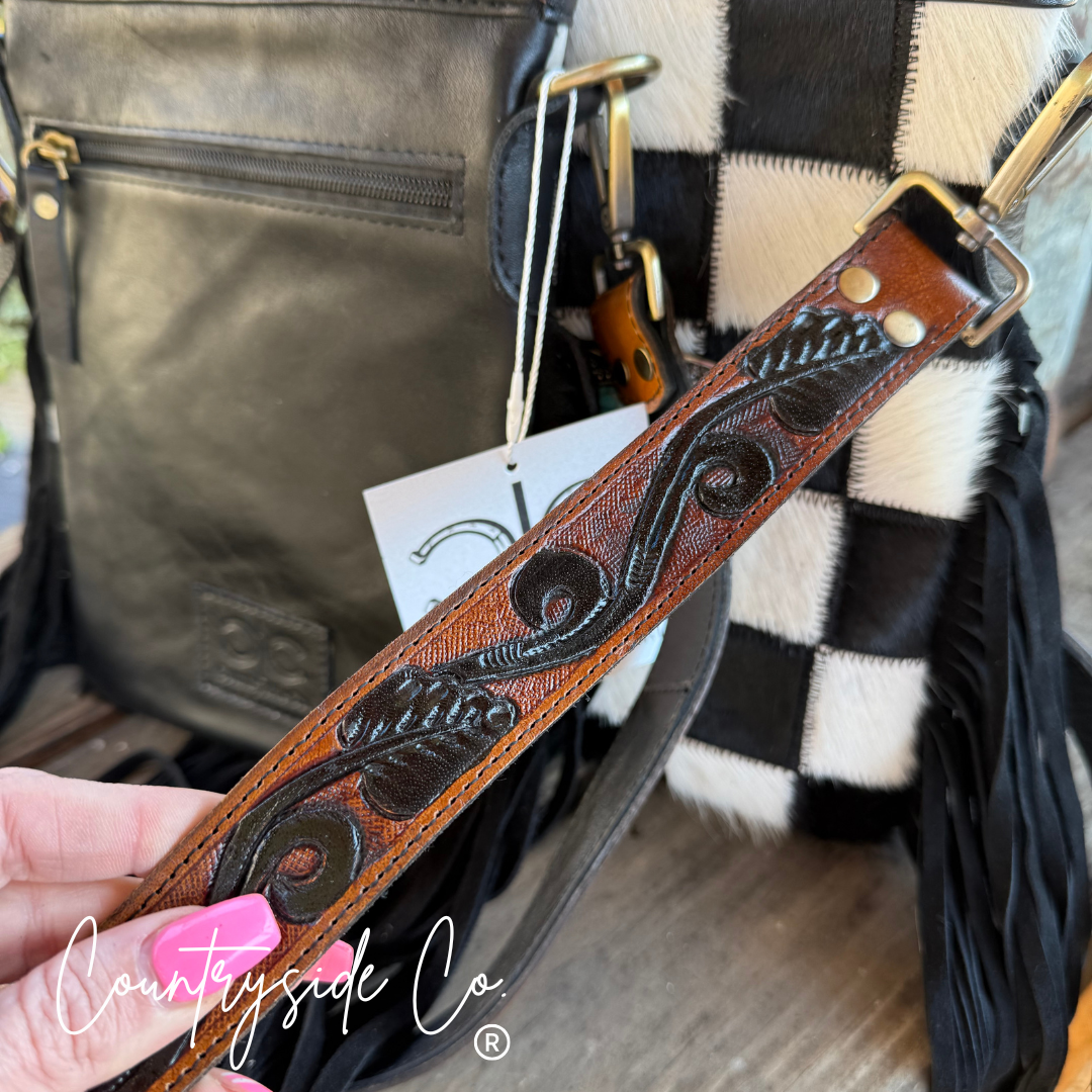 Bandit Checkered Buckle Fringe Purse