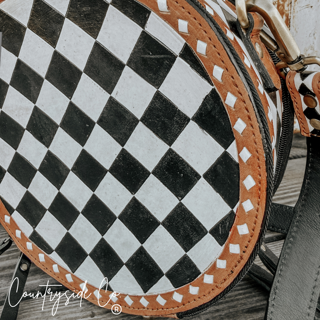 Marfa Leather Checkered Canteen Purse