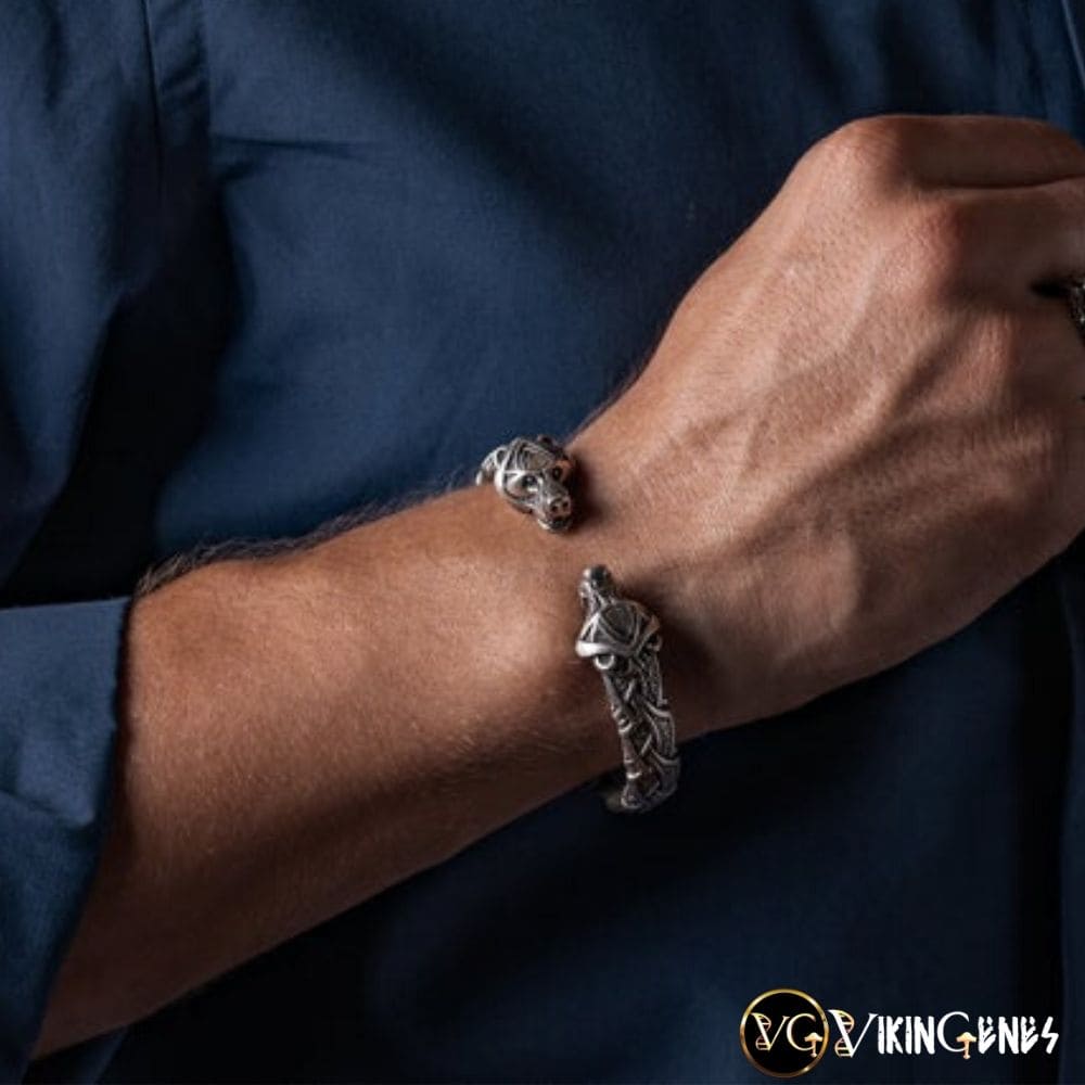 925 STERLING SILVER ARM RING WITH BEAR HEADS