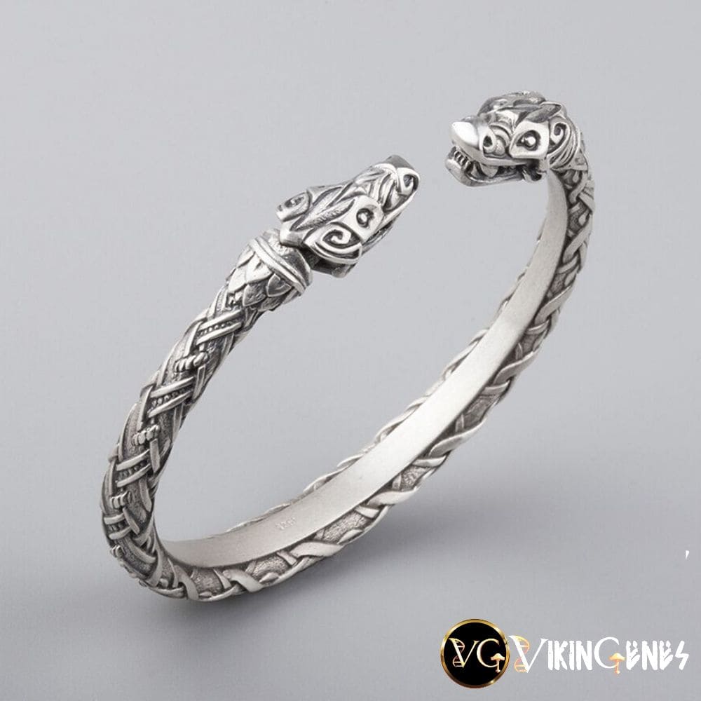 925 Sterling Silver Arm Ring With Wolf Heads