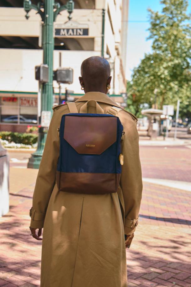 Corbin | Navy Nylon + Brown Leather