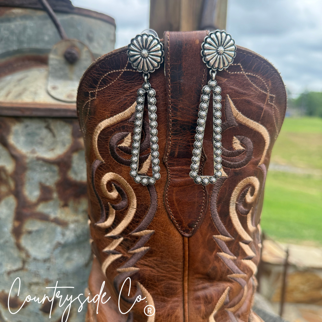 Navajo Dangle Statement Earrings Concho Accent