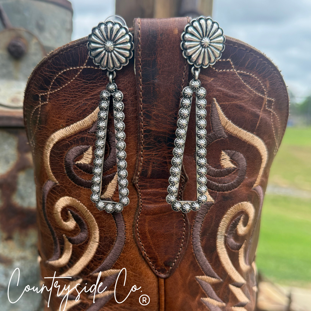 Navajo Dangle Statement Earrings Concho Accent