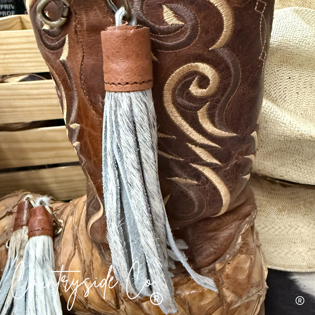 Cowhide Fringe Keychain Bag Charm