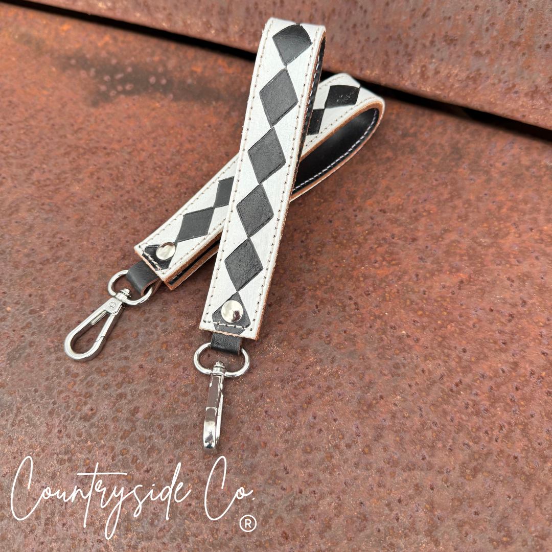 Checkered Leather Keychain Wristlet