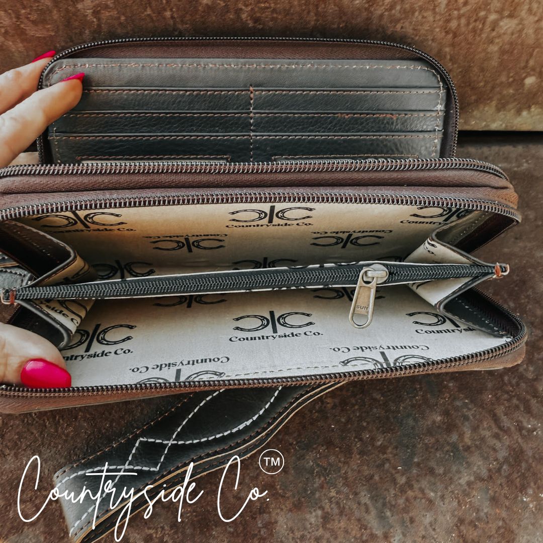 Boot Stitch Leather Wallet Wristlet