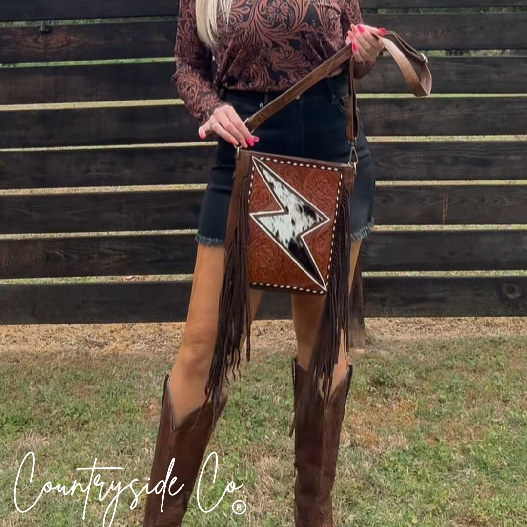 Bronco Bolt Tooled Leather Handbag