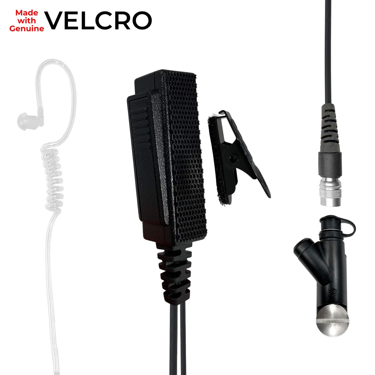 Velcro Mic & Earpiece Radio Kit w/ Quick Disconnect (Hirose) - Harris XL-150/P, XG-100/P, XL-185/P/Pi, XL-200/P/Pi, XL-400