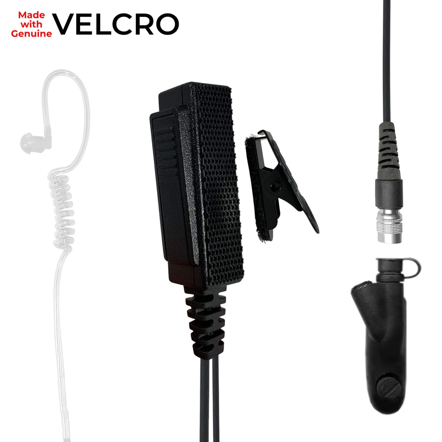 Velcro Mic & Earpiece Radio Kit w/ Quick Disconnect (Hirose) - Motorola: HT750/1250/1550, MTX850/950/960/8250/9250, PR860 & More