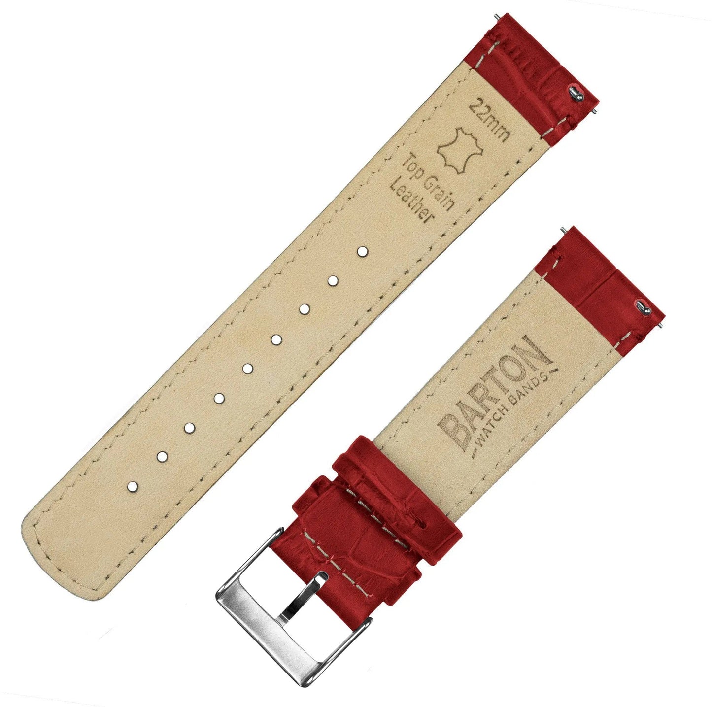 Crimson Red Alligator Grain Leather Watch Band
