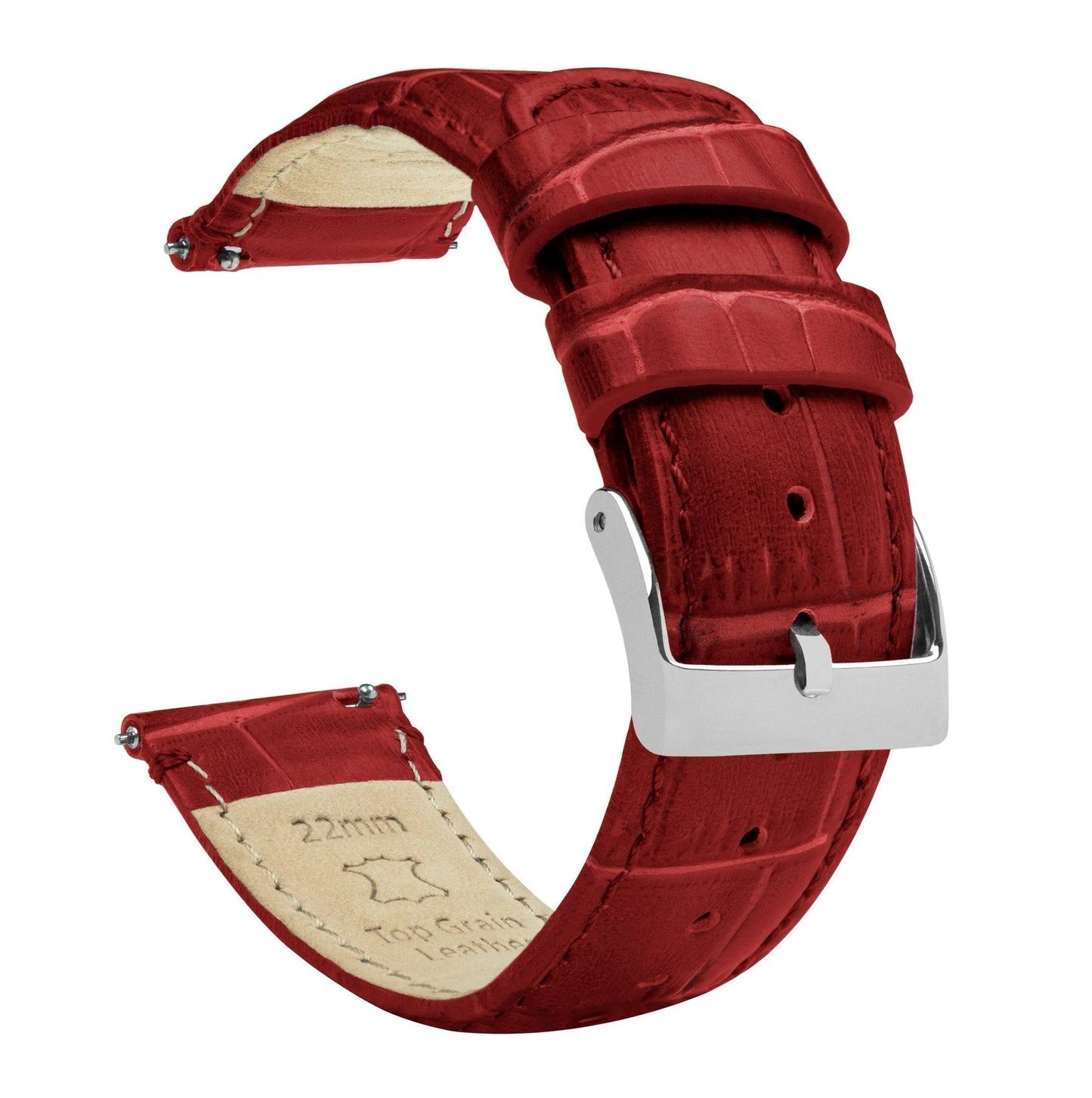 Crimson Red Alligator Grain Leather Watch Band