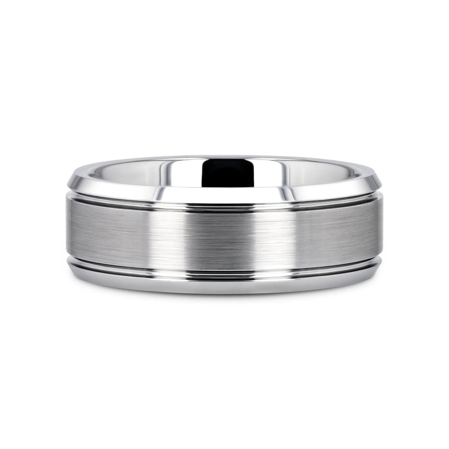 CRONUS Brushed Center with Polished Bevels Tungsten Wedding Band - 6mm & 8mm