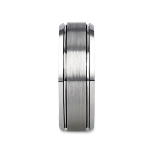 CRONUS Brushed Center with Polished Bevels Tungsten Wedding Band - 6mm & 8mm