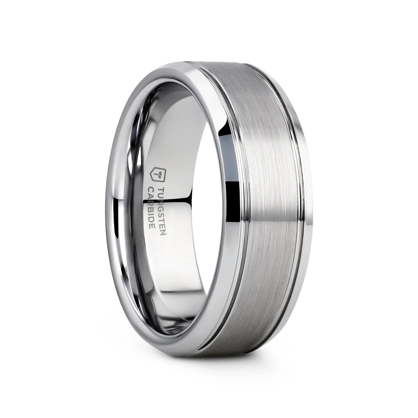 CRONUS Brushed Center with Polished Bevels Tungsten Wedding Band - 6mm & 8mm