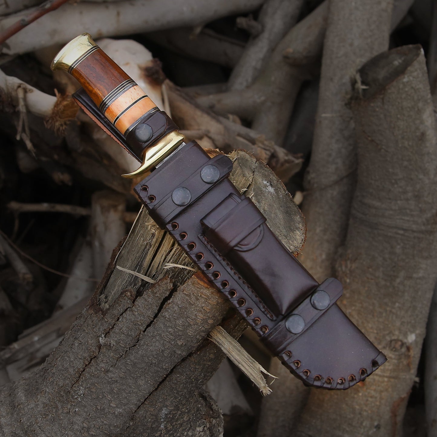 Skywalker Custom Hunting Knife with Bone & Wood Composite Handle