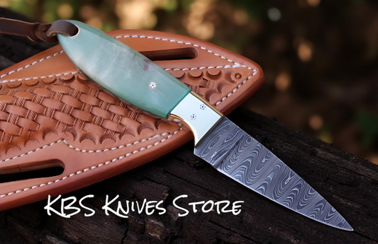 Handmade Cowboy Knife – Sheep Horn & Damascus Steel