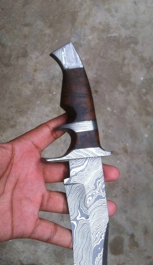 Original Bowie Knife - Full Tang Damascus Steel Blade, Rosewood Handle, Damascus Guards | KBS Knives